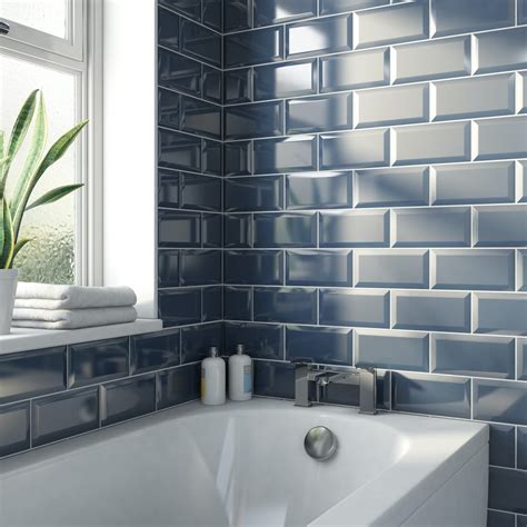 Calcolo Victorian Metro Midnight Blue Bevelled Gloss Wall Tile 100mm X