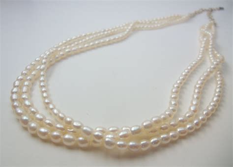 Freshwater Rice Pearl 3 Strand Necklace