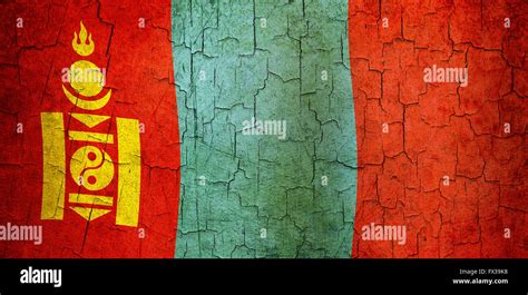 Mongolian Flag On An Old Cracked Wall Stock Photo Alamy