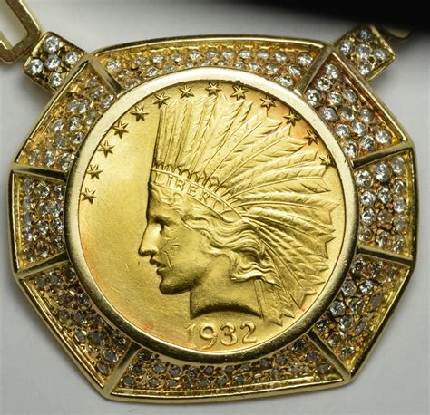 Rare Us Gold Coin Diamond 14k Pendant Necklace Set 150cts F G Vs Si