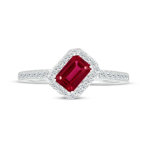 Emerald Cut Lab Created Ruby And White Lab Created Sapphire Tilted Ring