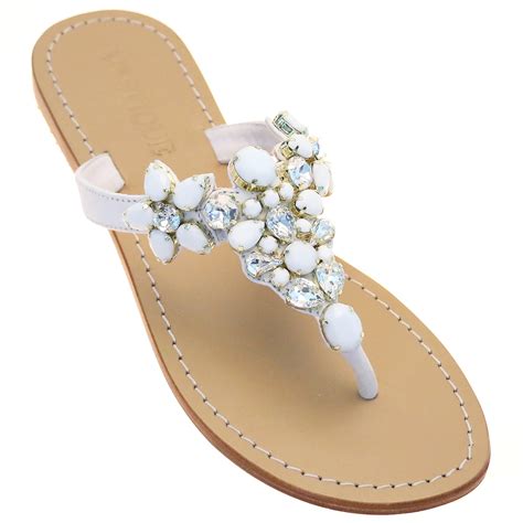 Marseille Womens Jeweled White Flat Sandals Mystique Sandals