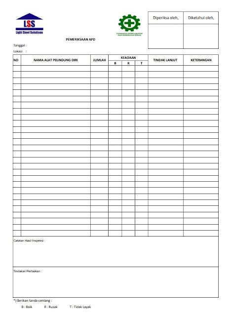 Contoh Form Checklist Inspeksi Apd Lulusandiploma Imagesee The Best