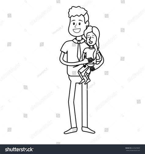 line nice father carrying his daughter in the royalty free stock vector 643929049