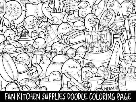 Kawaii coloring pages printable that are smart harris blog. Kitchen Supplies Doodle Coloring Page Printable Cute/Kawaii