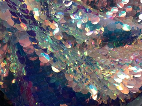 Iridescent Clear Pink Circle Sequins Hologram Fabric Multi Color