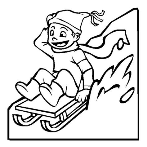 Happy Kid Slidding On Winter Season Sled Coloring Page Color Luna