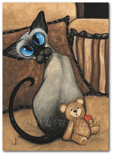Siamese Cat Teddy Bear Art By Amylyn Bihrle Ck395 By Amylynbihrle Cat