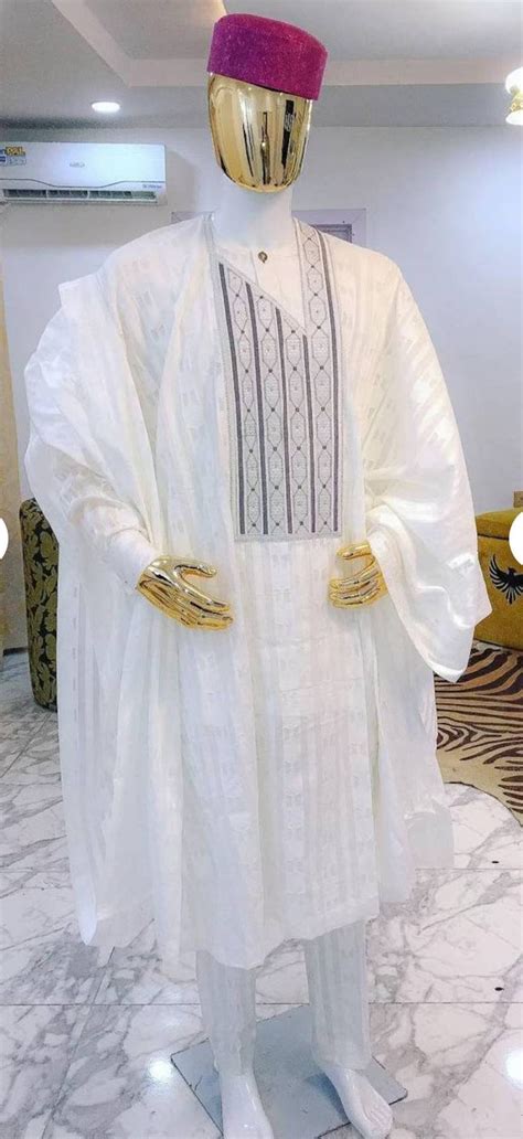 Jide White Voil Dress African Mens Agbada 3 Piece Set Etsy