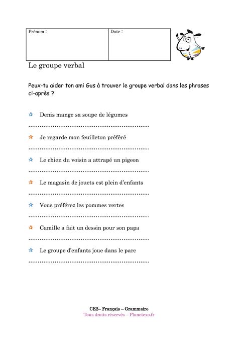 Exercice corrigé pour le CE2 : Le groupe sujet (2)