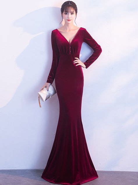 velvet solid color v neck long sleeves sheath backless evening dresses fashion dresses in 2019