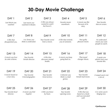 30 day movie challenge | 30 day writing challenge, 30 day instagram challenge, 30 day art challenge