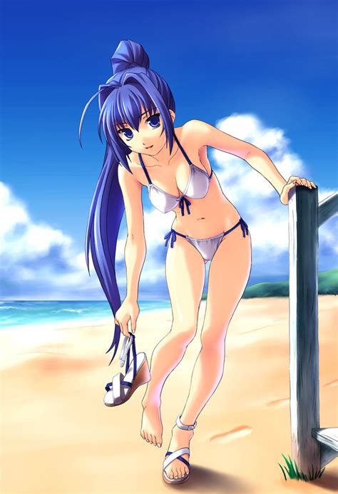 Rule 34 Bikini Blue Hair Hayase Mitsuki High Heels Holding Holding
