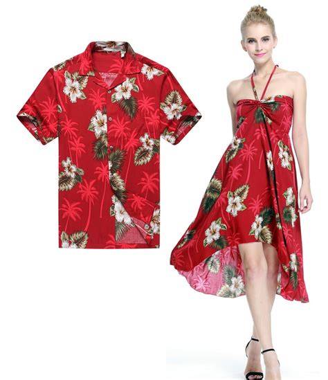 Hawaii Hangover Couple Matching Hawaiian Luau Party Outfit Set Shirt Dress In Green Palm In