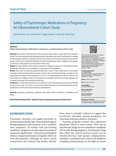 Pdf Safety Of Psychotropic Medications In Pregnancy An Observational