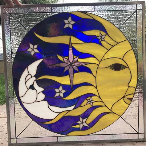 Stars Sun Moon Stained Glass Window Panel Hangings Etsy