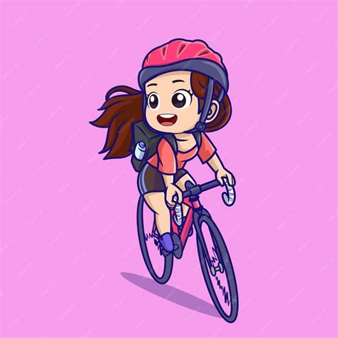 premium vector cute girl riding bicycle cartoon vector icon illustration