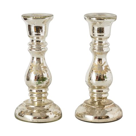 19c Pair Of Decorated Mercury Glass Candlesticks On Antique Row