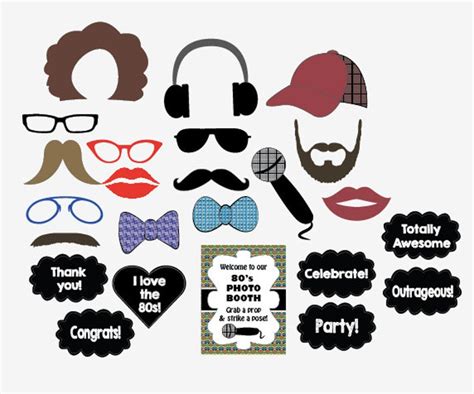 80s Photo Booth Props Printable Digital 1980s Party Photobooth Etsy