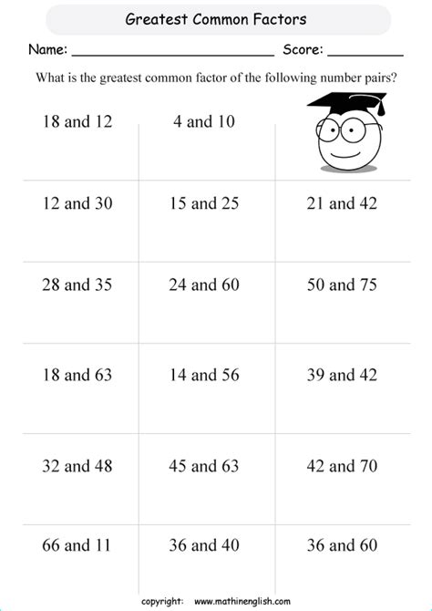 Greatest Common Factor Of Two Numbers Worksheet