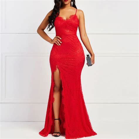 asymmetric sleeveless bodycon dress side vent women elegant evening party red sexy dinner lace