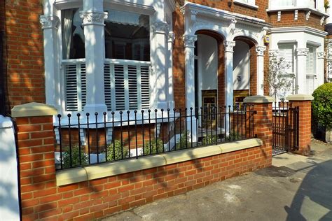 Choosing the right porch hand rail design is the first step. Clapham Balham Victorian Mosaic Tile Path Black And White Red Brick Wall Metal Wrought Iron Rail ...