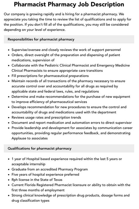 Pharmacist Pharmacy Job Description Velvet Jobs