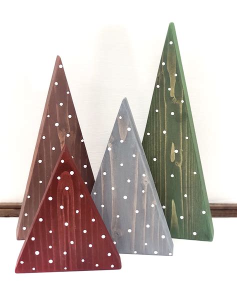 Painted Triangle Trees Set Of 4 Wood Tree Decor Etsy Christmas Wood