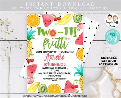 Printable Two Tii Frutti Invitation Two Tii Frutti Etsy