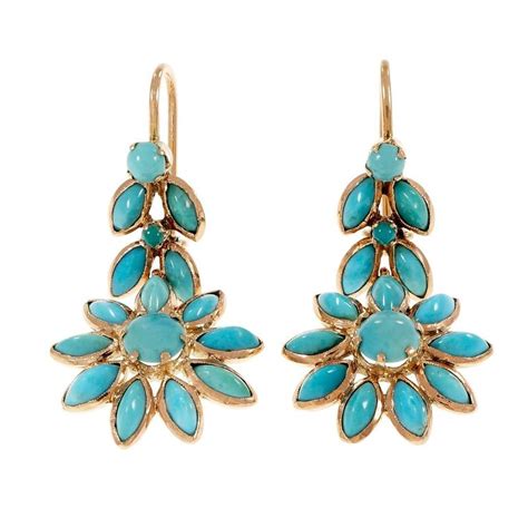 Natural Persian Turquoise Gold Dangle Earrings At Stdibs
