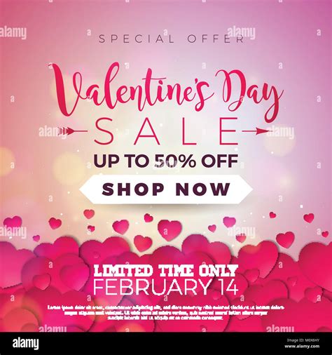 Valentines Day Sale Background With Red Heart Vector Special Offer