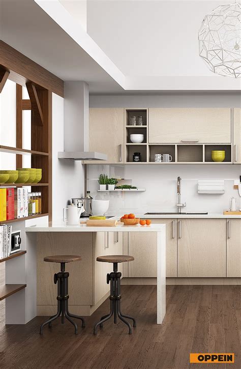 Gray kitchen walls white cabinets light fixtures above island. Modern Light Wood Grain Kitchen Cabinet | Kitchen style ...