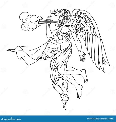 North Wind Boreas Greek God In Drapery Flying On Wings Mythological