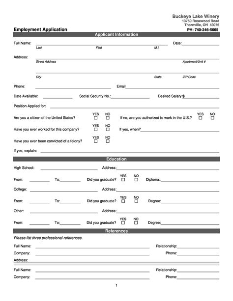Free Printable Basic Job Application Form