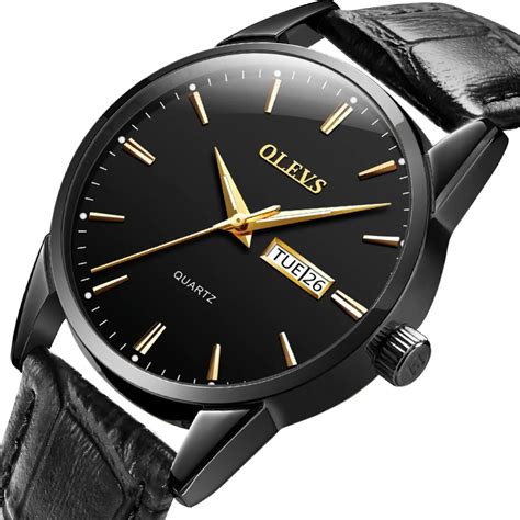 Mens Watches Luxury Olevs Business Watch For Men Black Leather
