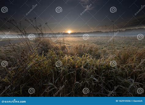 Sun Peeks Through The Trees On A Chilly November Morning Stock Photo
