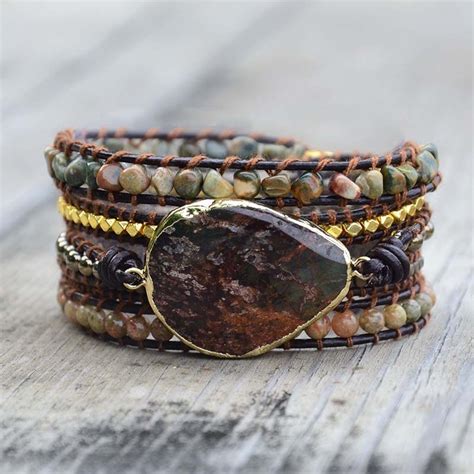 Big Natural Stone Bracelet Vintage Leather Wrap Bracelet Dropship In