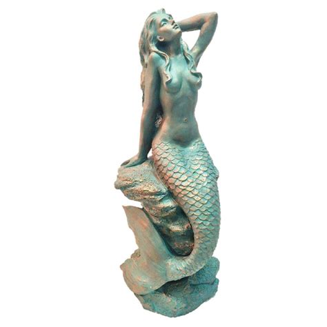 Mermaid Statue Nautical Sculpture Figurine 28in Sitting Garden Pool