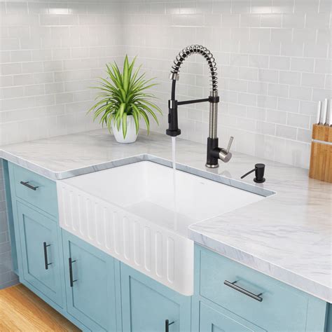 With low divide kitchen sinks, you can't completely soak large items without wasting water. Vigo 30 inch Farmhouse Apron Single Bowl Matte Stone ...