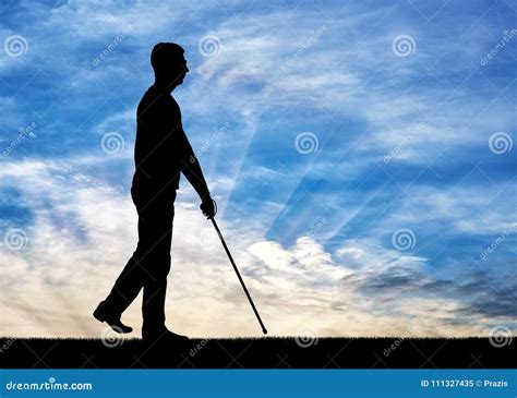 Blind Disabled With Cane Cross Road Sunset Stock Photo Cartoondealer