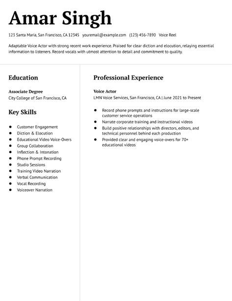 Voice Actor Resume Examples And Templates For 2024