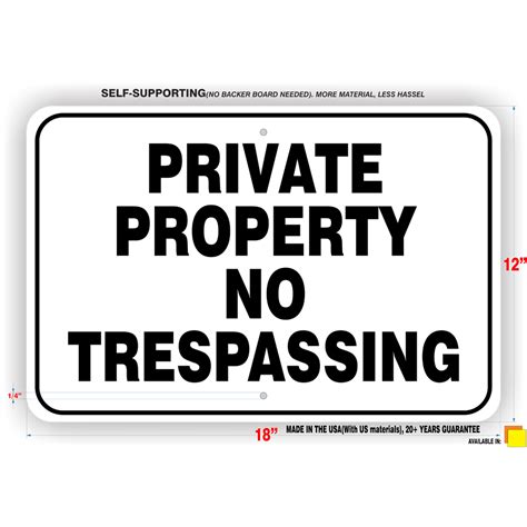 Private Property No Trespassing White Aluminum Self Supporting Sign