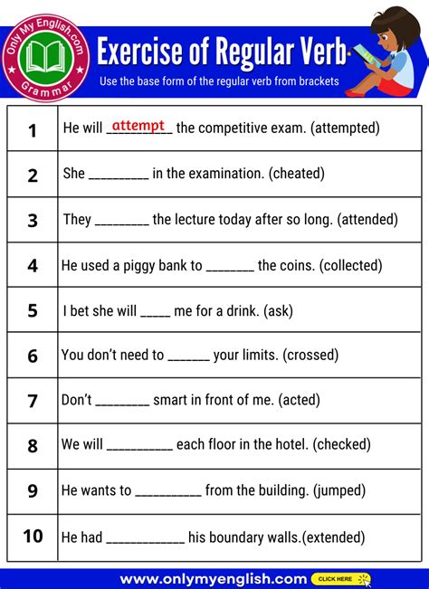 Exercise Of Regular Verb With Answers