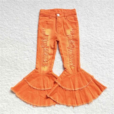 Orange Hole Bleach Bell Bottom Jeans Sututu03