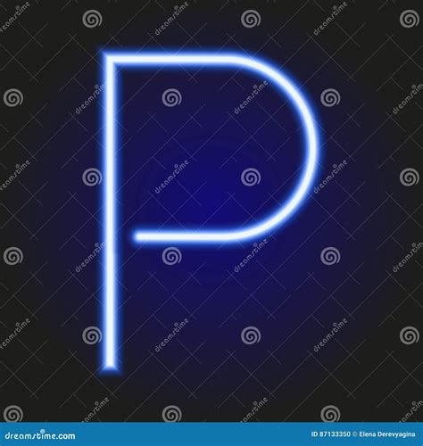 Single Light Blue Neon Letter P Vector Illustration Stock Vector