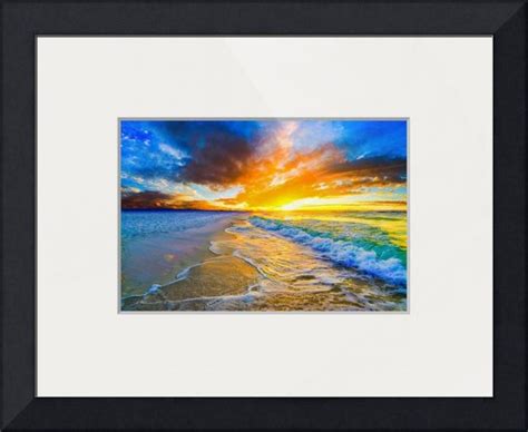Golden Ocean Waves Bright Orange Blue Beach Sunset By Eszra Tanner