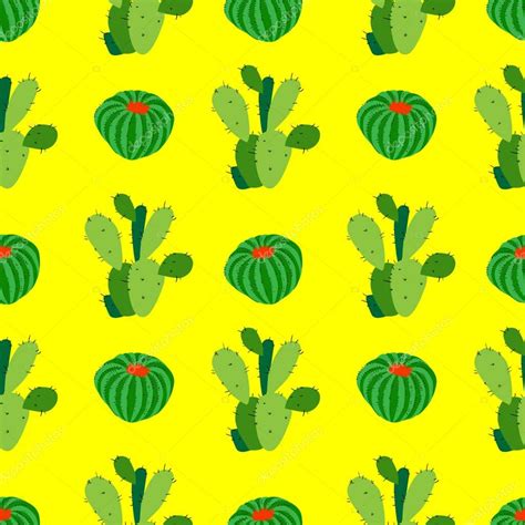 Cactus Background Vector Seamless Pattern Isolated On Yellow Backdrop