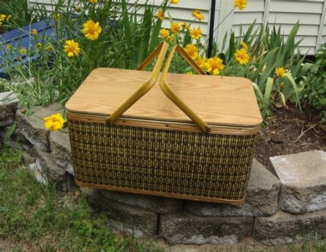 Large Burlington Picnic Basket Solid Condition Etsy Picnic Basket