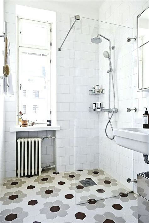 Retro Fliesen Bad Kleines Badezimmer Weiße Wandfliesen Scandinavian