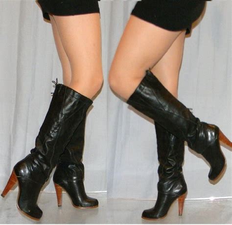 Vintage 80s Boots Sz 55 6 80s Sexy Black Leather Tall Boots